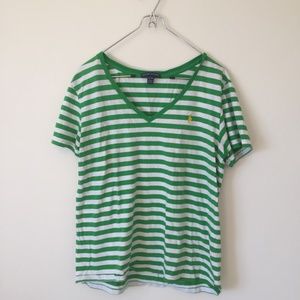 ☆ green striped v-neck ☆